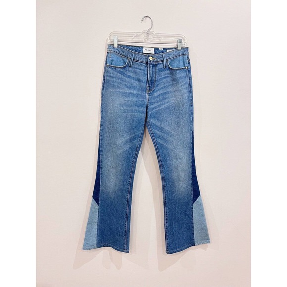 Frame Le High Flare Diagonal Block Boho Patchwork Hippie Jeans 26 29inseam - Picture 6 of 16